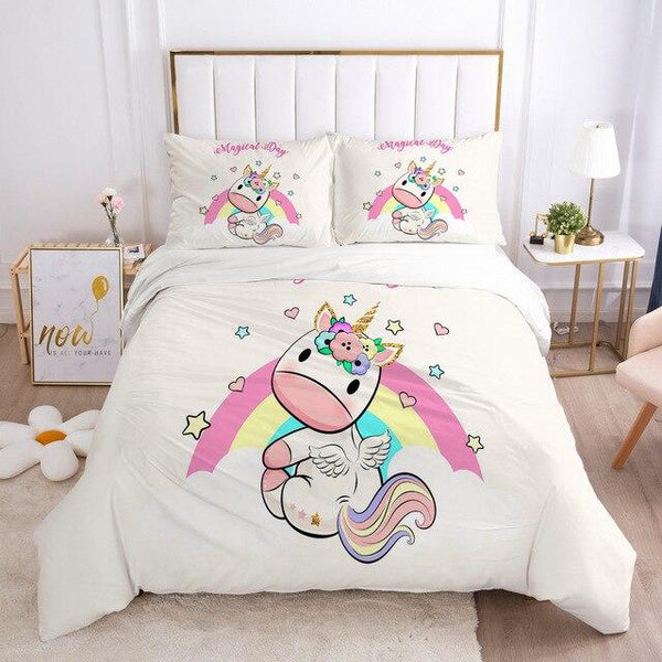Pink & White Unicorn Bed Set